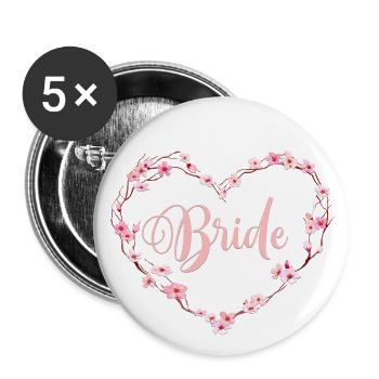 Cherry Blossoms Heart Team Bride 1 - Lot de 5 grands badges (56 mm) - blanc - Devant