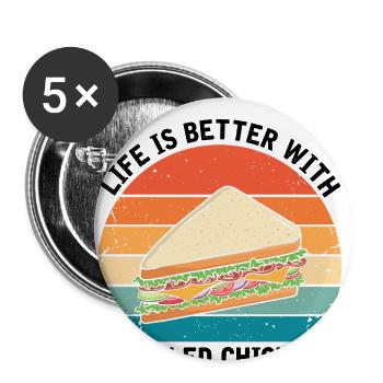 Food Love Sandwich Baguette Cheese - Buttons large 2.2''/56 mm (5-pack) - white - Front