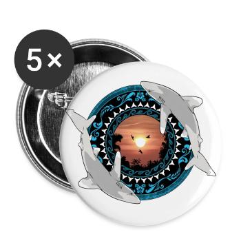 Requins océaniques à pointes blanches Polynésien hawaïen - Lot de 5 grands badges (56 mm) - blanc - Devant