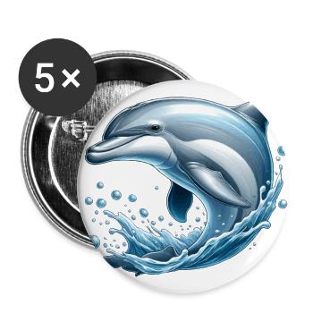 Freundlicher Delfin (Sprung aus dem Meer) - Buttons groß 56 mm (5er Pack) - Weiß - Vorne