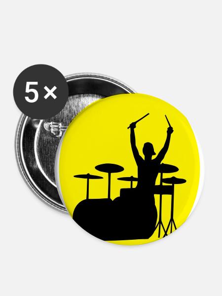 Schlagzeuger - Buttons groß 56 mm (5er Pack) - Weiß