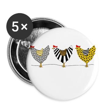 Poulet coq poule pâques oiseaux poussin oeuf - Lot de 5 grands badges (56 mm) - blanc - Devant