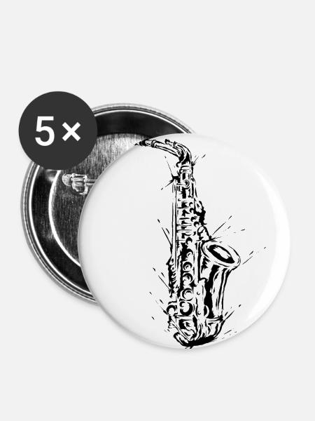 Saxofon - Buttons groß 56 mm (5er Pack) - Weiß
