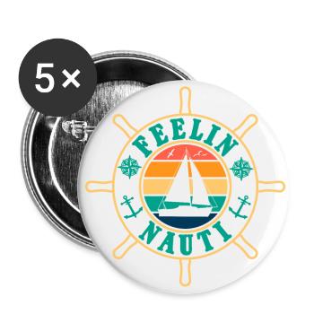 Feelin Nauti Je sens voilier nautique - Lot de 5 grands badges (56 mm) - blanc - Devant