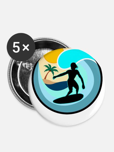 Surfing Skimboarding Surfer Skimboard Surfing - Buttons large 2.2''/56 mm (5-pack) - white