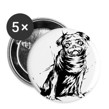 Mops - Buttons groß 56 mm (5er Pack) - Weiß - Vorne