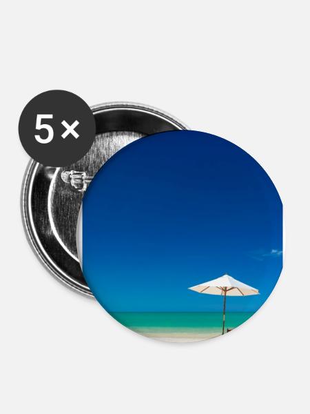 Sommerurlaub Am Sandstrand am Meer - Buttons groß 56 mm (5er Pack) - Weiß