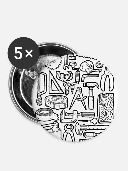 Tischler, Schreiner und Zimmermann Doodles - Buttons/Badges stor, 56 mm (5-pack) - hvid