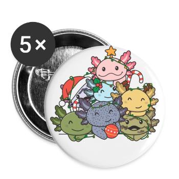 Axolotl Christmas Tree Funny Animal Christmas - Buttons large 2.2''/56 mm (5-pack) - white - Front