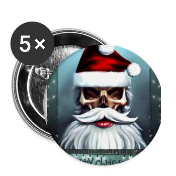 Merry Christmas Skull of Santa Claus with Beard - Buttons large 2.2''/56 mm (5-pack) - white - Front