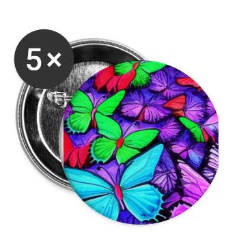 Bunte abstrakte Schmetterlinge - Buttons groß 56 mm (5er Pack) - Weiß - Vorne