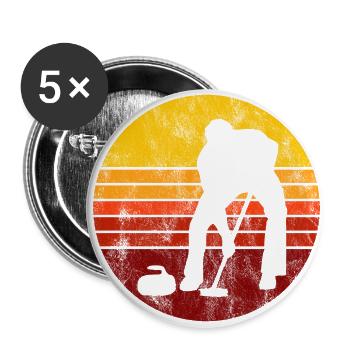 Eis Curling Curler Eisstockschießen Retro Geschenk - Buttons groß 56 mm (5er Pack) - Weiß - Vorne