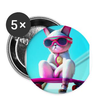 Chats de skateboard cool - Lot de 5 grands badges (56 mm) - blanc - Devant