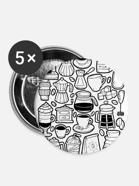 Kaffee Bohne Barista Cappuccino Latte Coffeeshop - Buttons groß 56 mm (5er Pack) - Weiß