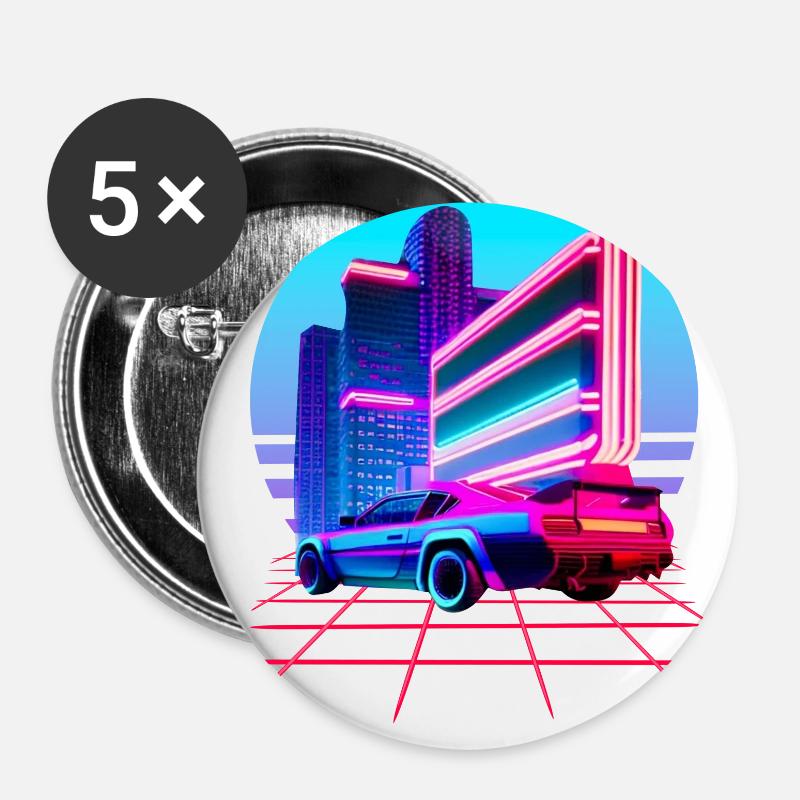 Retro Wave 80s Skyline Electro-Wave Vaporwave - Buttons large 2.2''/56 mm (5-pack) - white