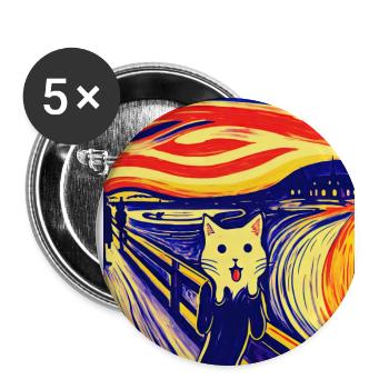 Impressionistic Funny Cat Screaming Impressionism - Buttons large 2.2''/56 mm (5-pack) - white - Front