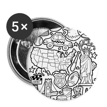 USA Doodles United States of America - Buttons large 2.2''/56 mm (5-pack) - white - Front
