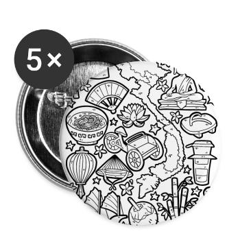 Vietnam Doodles Asia Hanoi Saigon Pho Banh Mi - Lot de 5 grands badges (56 mm) - blanc - Devant