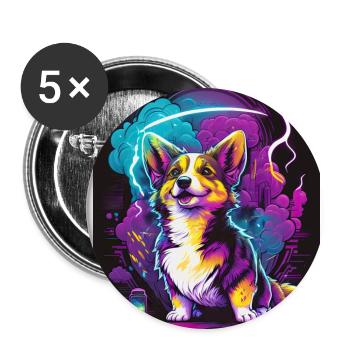 Synthwave Corgi - Retro Futuristic Pet Art - Buttons large 2.2''/56 mm (5-pack) - white - Front