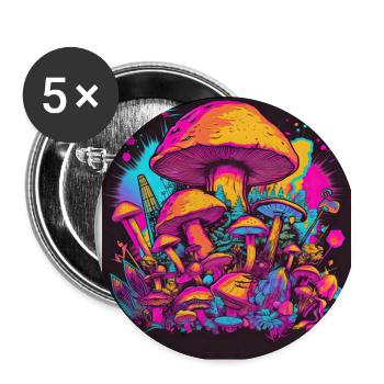 Synthwave Magic Mushrooms - Trippy Retro Art - Buttons groß 56 mm (5er Pack) - Weiß - Vorne