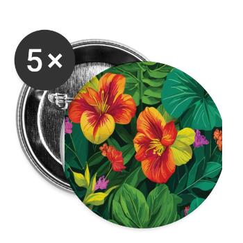 Jungle Pattern Tropical Pattern Rainforest Flowers - Buttons large 2.2''/56 mm (5-pack) - white - Front