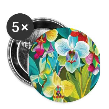 Orchideen Muster Tropical Muster Dschungel Muster - Buttons groß 56 mm (5er Pack) - Weiß - Vorne