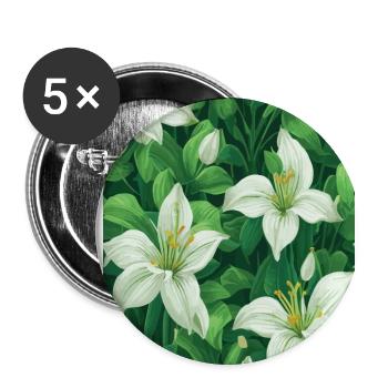 Lilie Lilien Muster Blumen Pflanze Natur - Buttons groß 56 mm (5er Pack) - Weiß - Vorne