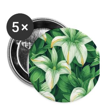 Lilie Lilien Muster Blumen Pflanze Natur - Buttons groß 56 mm (5er Pack) - Weiß - Vorne