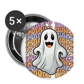 Halloween Spooky Vibes Geist für die nächste Party - Buttons groß 56 mm (5er Pack) - Weiß - Vorne
