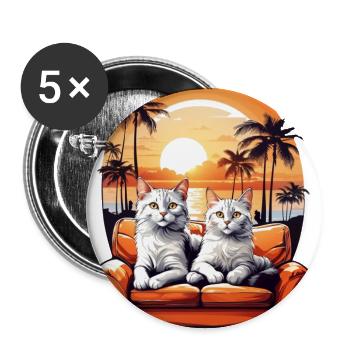 Cats by the sea - Buttons large 2.2''/56 mm (5-pack) - white - Front