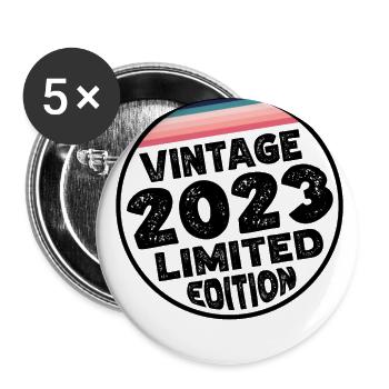 Vintage 2023 Babys Babyparty Kinderparty - Buttons groß 56 mm (5er Pack) - Weiß - Vorne