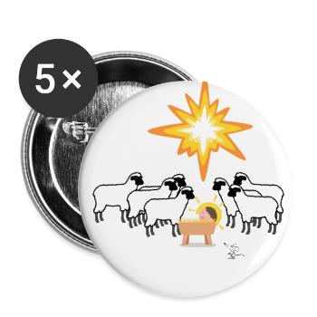 Weihnachten Christkind Krippe mit Schafe und Stern - Buttons groß 56 mm (5er Pack) - Weiß - Vorne