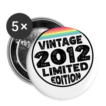 Vintage 2012 Geburtstag Geschenk Kinderparty - Buttons groß 56 mm (5er Pack) - Weiß - Vorne