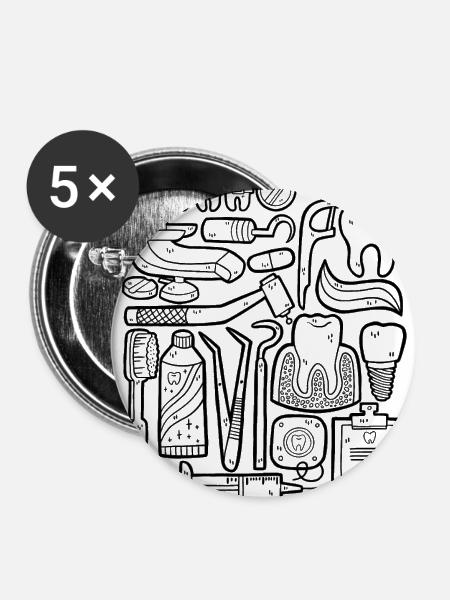 Zahnarzt - Buttons groß 56 mm (5er Pack) - Weiß