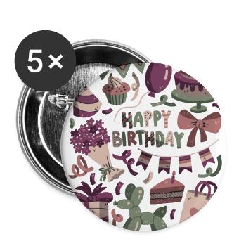 Happy Birthday! Happy Birthday! - Buttons large 2.2''/56 mm (5-pack) - white - Front