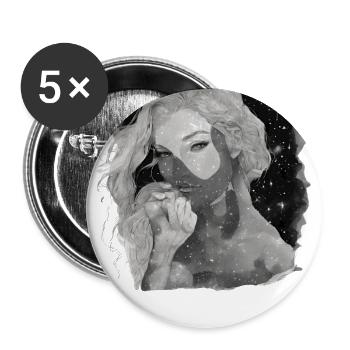 Ätherisches Mädchen und Sterne schwarz und weiß - Buttons groß 56 mm (5er Pack) - Weiß - Vorne