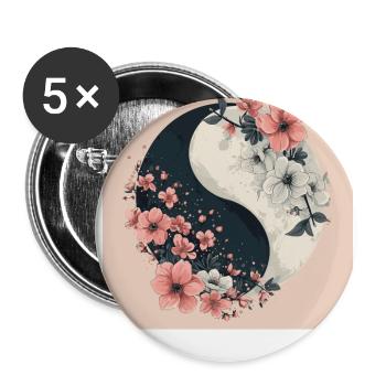 Yin-Yang Fleurs de cerisier paix Nature feuilles - Lot de 5 grands badges (56 mm) - blanc - Devant
