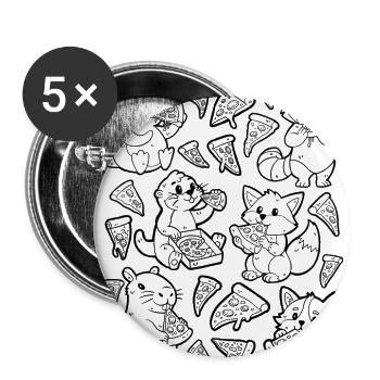 Pizza Doodle: Capybara, Fuchs, Corgi, Otter - Buttons groß 56 mm (5er Pack) - Weiß - Vorne