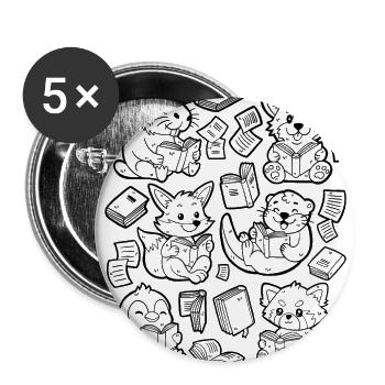 Reading Books: Capybara, Fox, Corgi, Otter - Buttons large 2.2''/56 mm (5-pack) - white - Front