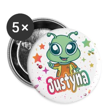 JUSTYNA - Beautiful Girl Name & Cute Alien - Buttons large 2.2''/56 mm (5-pack) - white - Front