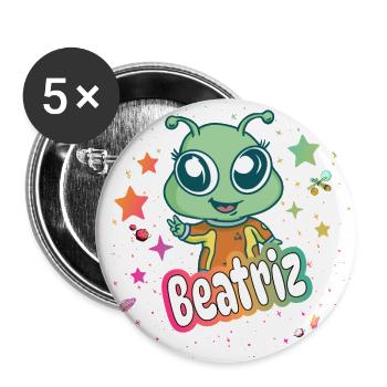 BEATRIZ - Beau nom de fille avec un extraterrestre mignon - Lot de 5 grands badges (56 mm) - blanc - Devant