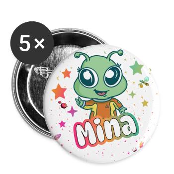 MINA - Beautiful girl name with cute alien - Buttons large 2.2''/56 mm (5-pack) - white - Front