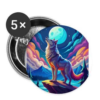 heulender Wolf - Buttons groß 56 mm (5er Pack) - Weiß - Vorne
