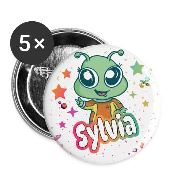 SYLVIA - Beautiful girl name with cute alien - Buttons large 2.2''/56 mm (5-pack) - white - Front