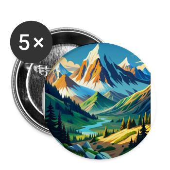 Mountain beauty with trees and a river - Buttons large 2.2''/56 mm (5-pack) - white - Front