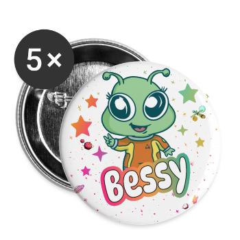 BESSY - Beautiful girl name with cute alien - Buttons large 2.2''/56 mm (5-pack) - white - Front