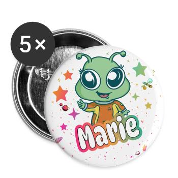 MARIE - Beau nom de fille avec extraterrestre mignon - Lot de 5 grands badges (56 mm) - blanc - Devant