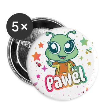 PAWEL - Beau nom de garçon avec un extraterrestre mignon - Lot de 5 grands badges (56 mm) - blanc - Devant
