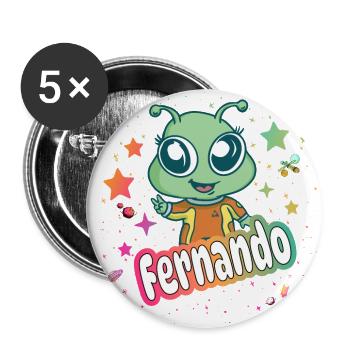 FERNANDO - Schöner Junge Name mit süßem Alien - Buttons groß 56 mm (5er Pack) - Weiß - Vorne