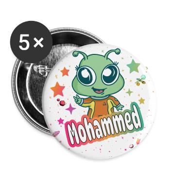 MOHAMMED - Beautiful boy name with cute alien - Buttons large 2.2''/56 mm (5-pack) - white - Front